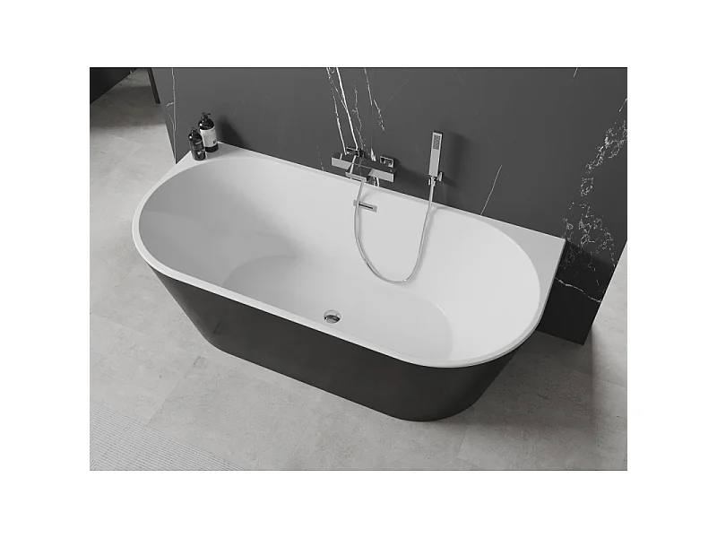 Mexen Oval baignoire autoportante adossée 140 x 75 cm, blanche/noire, trop-plein chromé - 52671407575-01