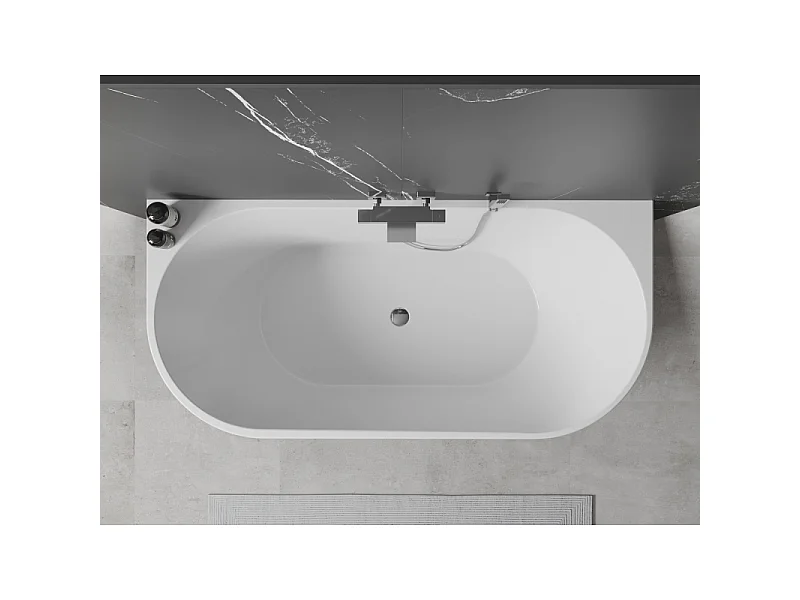 Mexen Oval baignoire autoportante adossée 140 x 75 cm, blanche/noire, trop-plein chromé - 52671407575-01