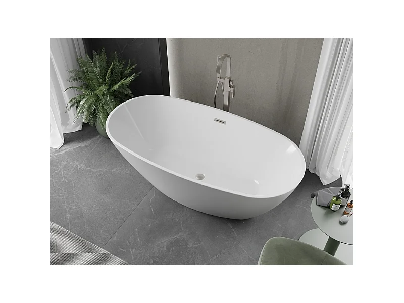 Mexen Eris freestanding bathtub 180 x 95 cm, white, brushed nickel overflow - 53441809500-97
