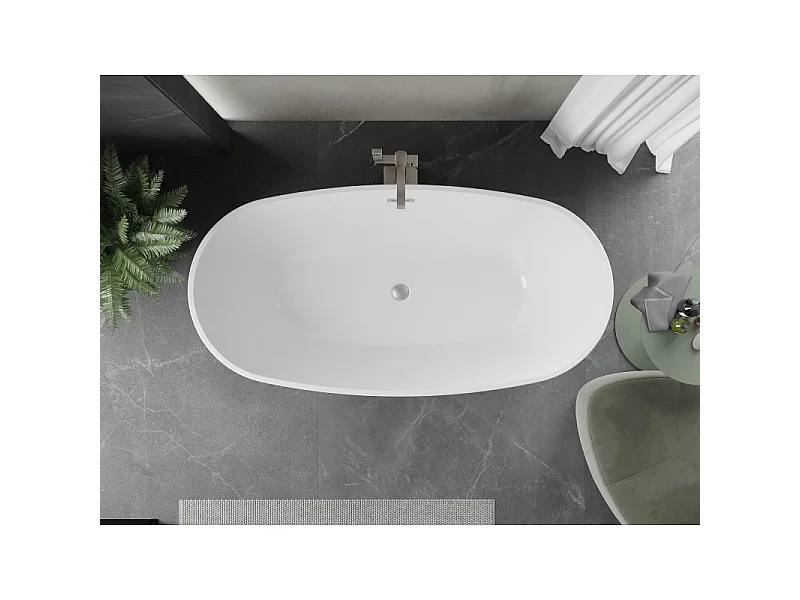 Mexen Eris freestanding bathtub 180 x 95 cm, white, brushed nickel overflow - 53441809500-97