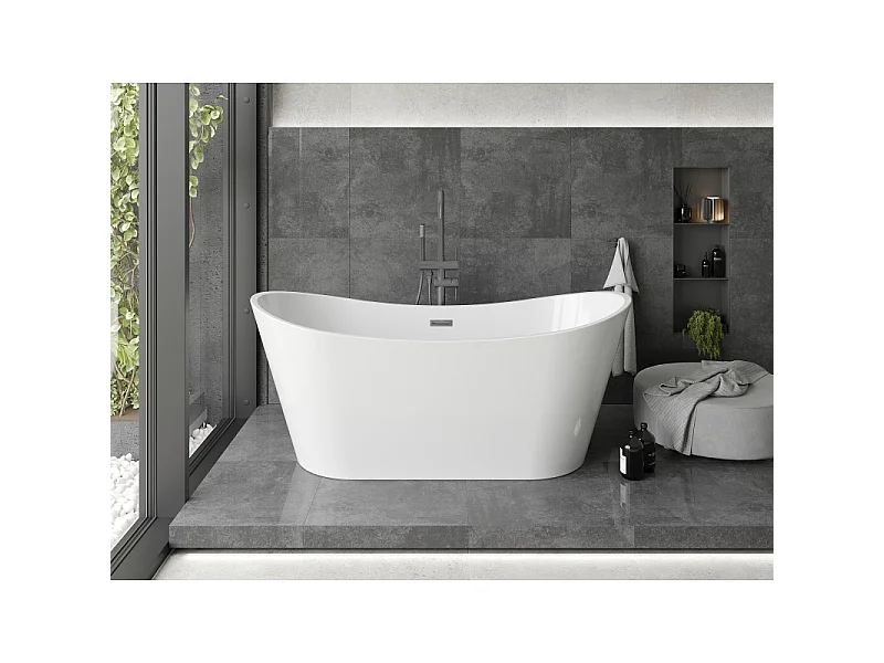 Mexen Montana freestanding bathtub 150 x 75 cm, white, gun metal overflow - 52011507500-95