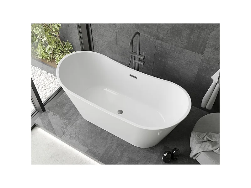 Mexen Montana freestanding bathtub 150 x 75 cm, white, gun metal overflow - 52011507500-95