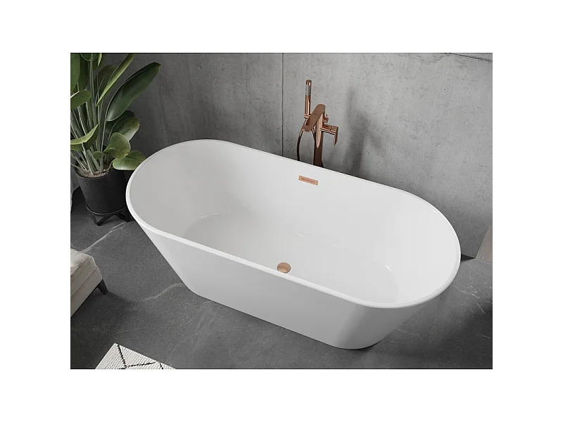 Mexen Flavia vrijstaande badkuip 170 x 75 cm, wit, geborsteld koper overloop - 54031708000-65