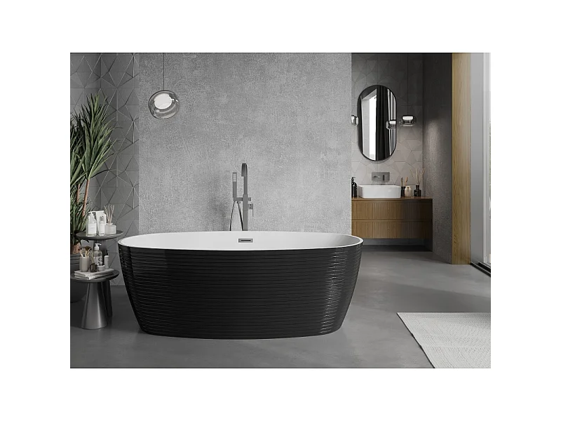 Mexen Lira freestanding bathtub pattern 170 x 80 cm, white/black, overflow gun metal - 52831708075-95