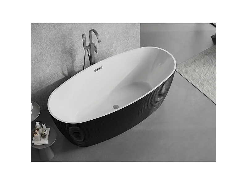 Mexen Lira freestanding bathtub pattern 170 x 80 cm, white/black, overflow gun metal - 52831708075-95