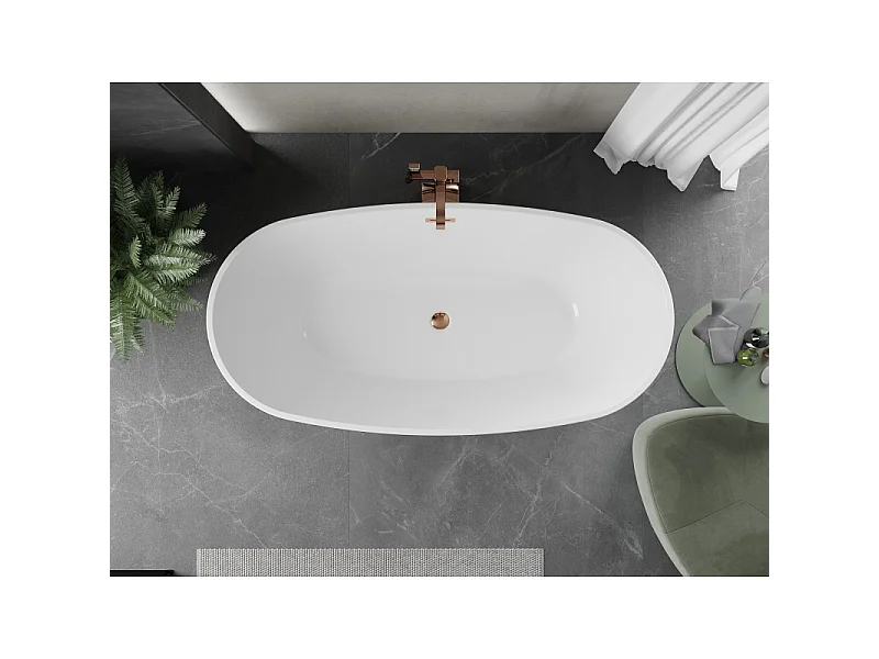 Mexen Eris fritstående badekar 180 x 95 cm, hvid, overløb rosaguld - 53441809500-60
