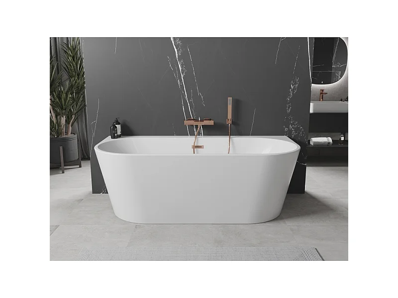 Mexen Oval+ freestanding back-to-wall bathtub 170 x 80 cm, white, brushed copper overflow - 52681708000-65