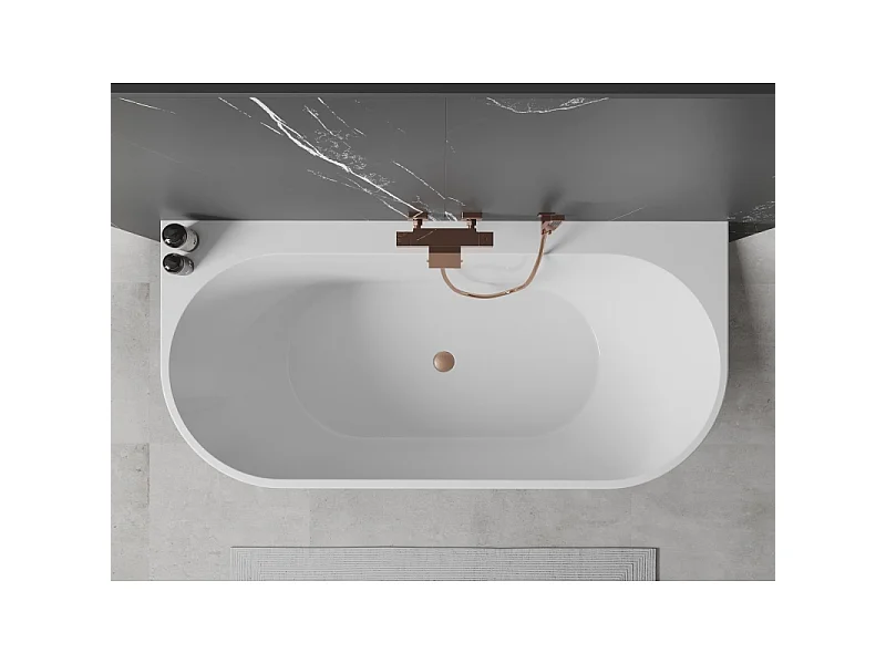 Mexen Oval+ freestanding back-to-wall bathtub 170 x 80 cm, white, brushed copper overflow - 52681708000-65