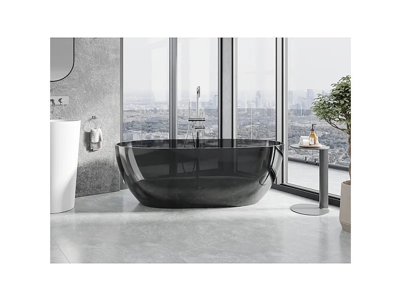 Mexen Pure noire baignoire autoportante transparente 170 x 80 cm, bouchon chromé - 58071708013