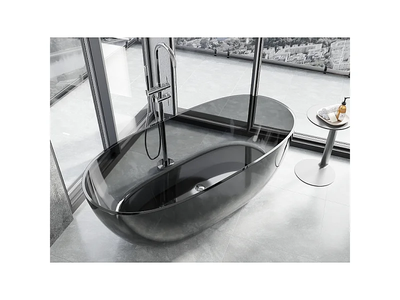 Mexen Pure noire baignoire autoportante transparente 170 x 80 cm, bouchon chromé - 58071708013