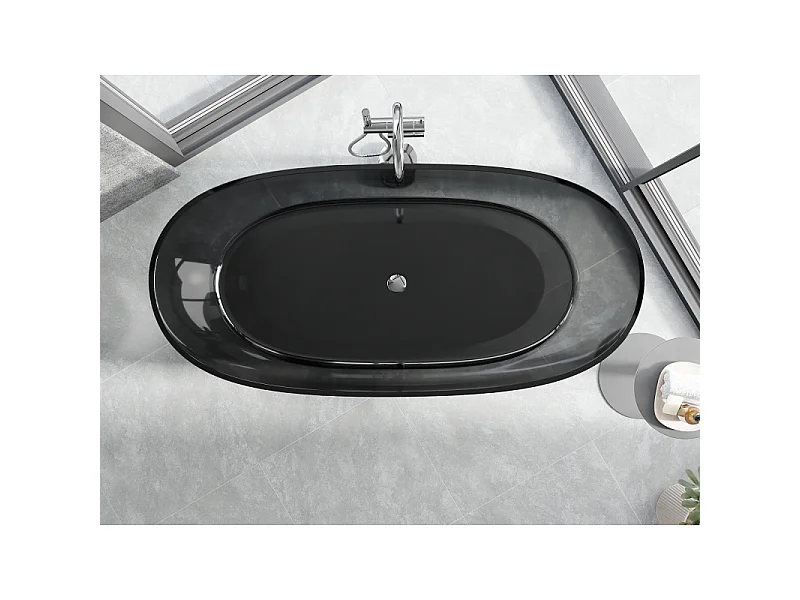 Mexen Pure noire baignoire autoportante transparente 170 x 80 cm, bouchon chromé - 58071708013