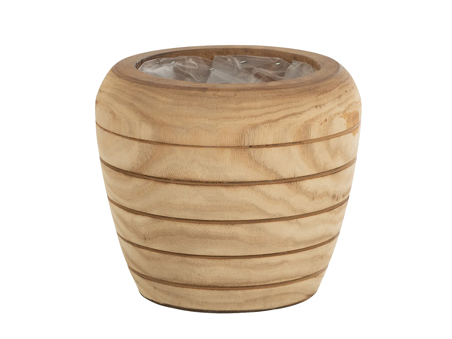 Cache-pot rayures bois naturel large H. 19cm