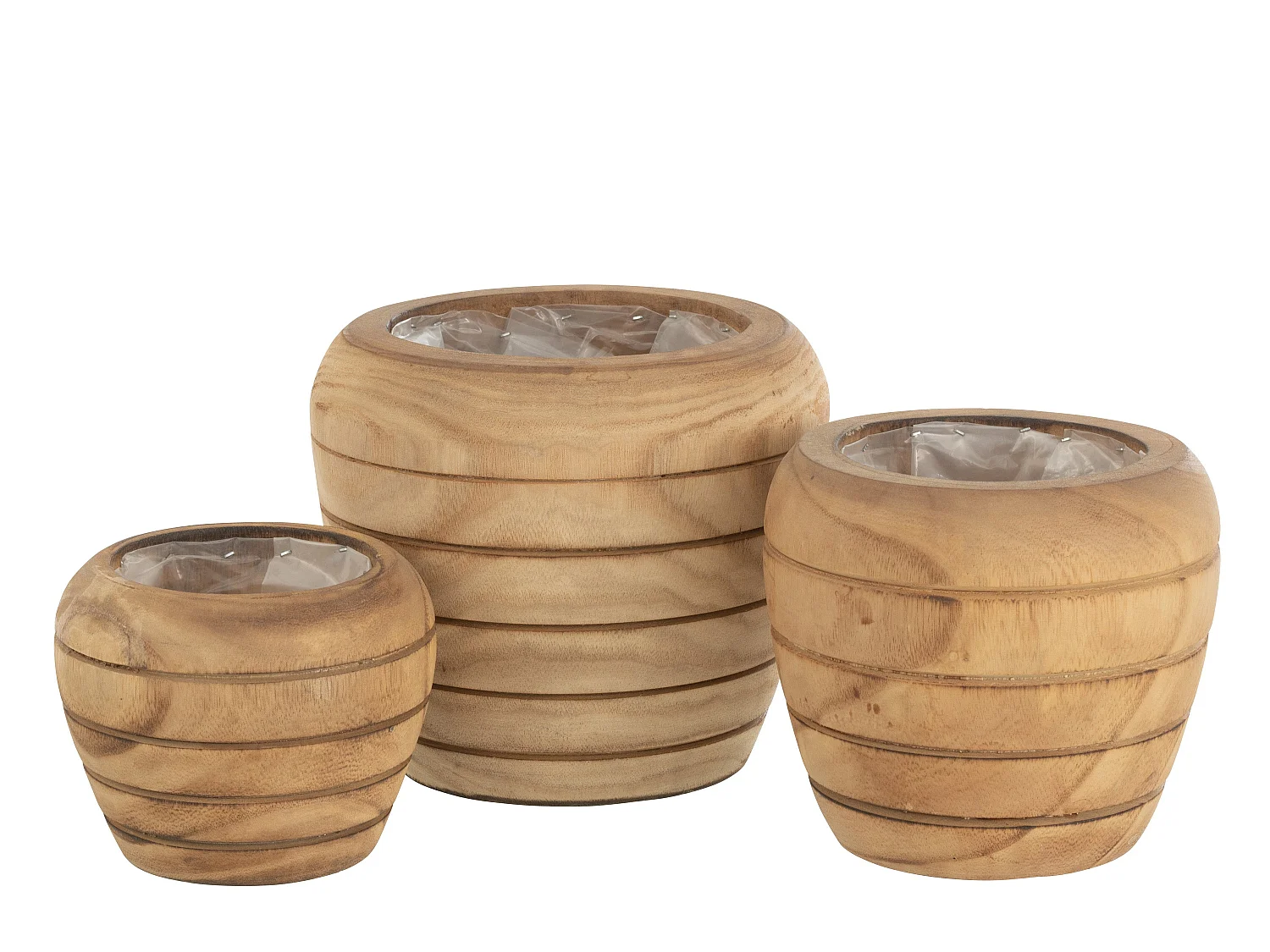 Cache-pot rayures bois naturel large H. 19cm