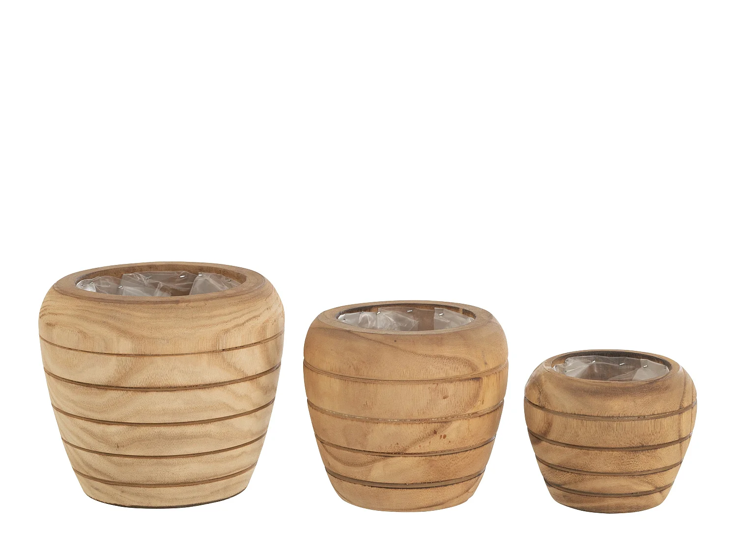 Cache-pot rayures bois naturel large H. 19cm