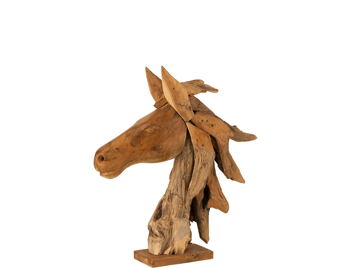 Tête de cheval morceaux tek naturel h. 63 cm