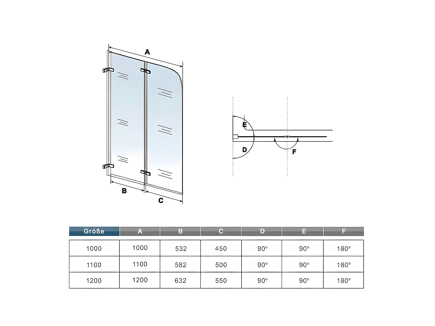 Pare-baignoire 110x140cm, paroi de baignoire pivotant et repliable Hauteur 140cm en verre de sécurité