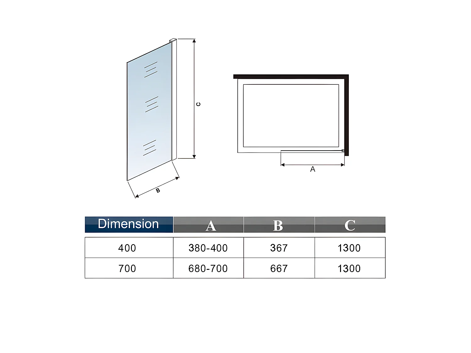 Pare-baignoire fixé 40x130cm, paroi de baignoire, écran de douche en verre 5mm anticalcaire
