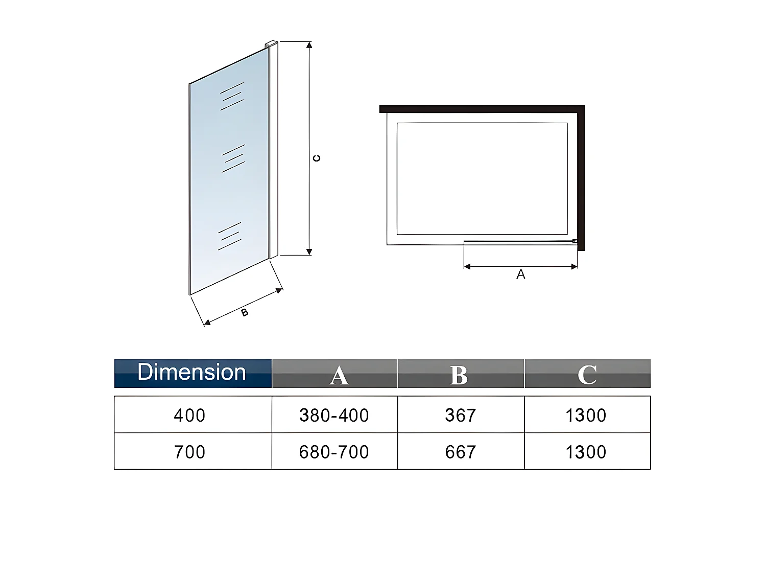 Pare-baignoire fixé 40x130cm, paroi de baignoire, écran de douche en verre 5mm anticalcaire