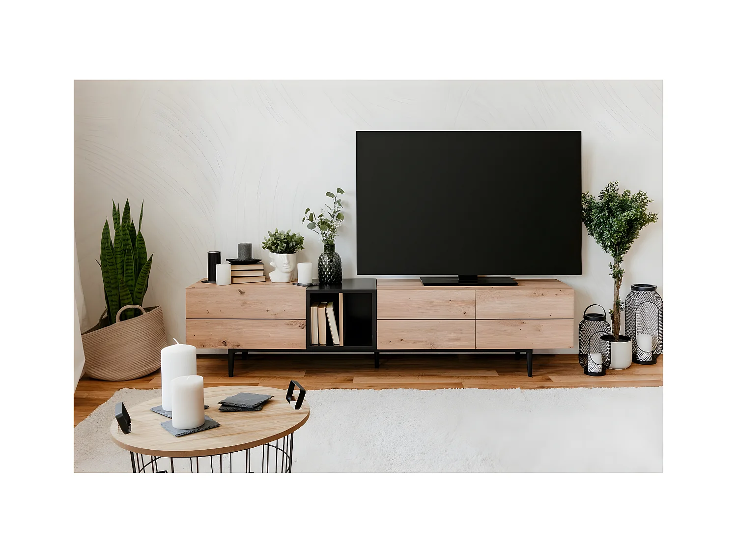 Meuble TV 3 Portes 2 Niches L195 cm - Nola