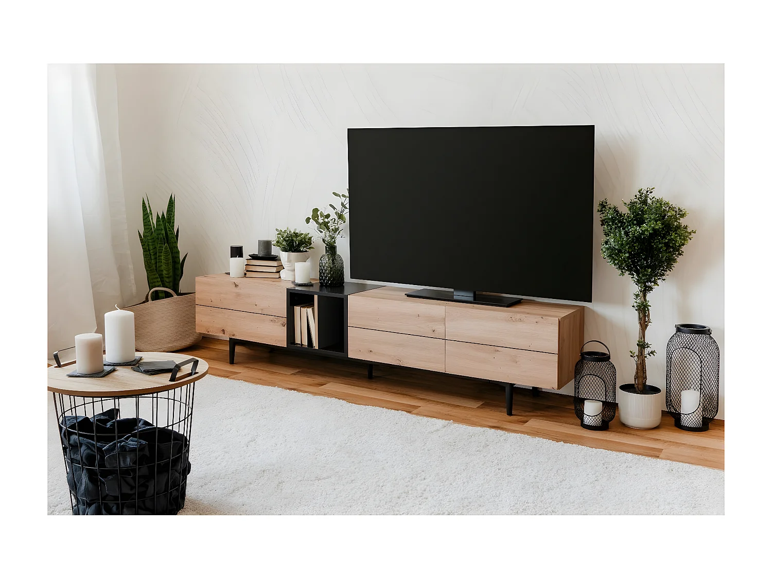 TV-meubel 3 deuren 2 nissen L195 cm - Nola