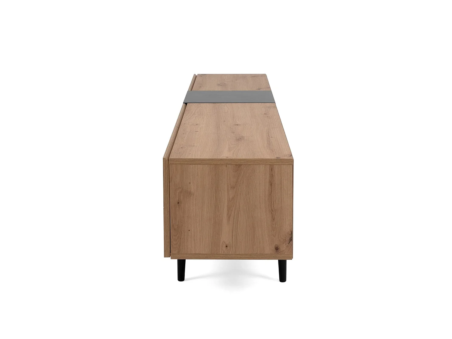 Mueble de TV 3 puertas y 2 baldas 195cm - Acabado madera clara y negro