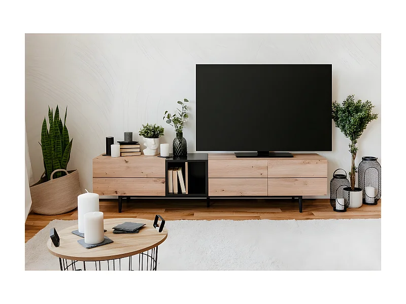 Meuble TV 3 Portes 2 Niches L195 cm - Nola