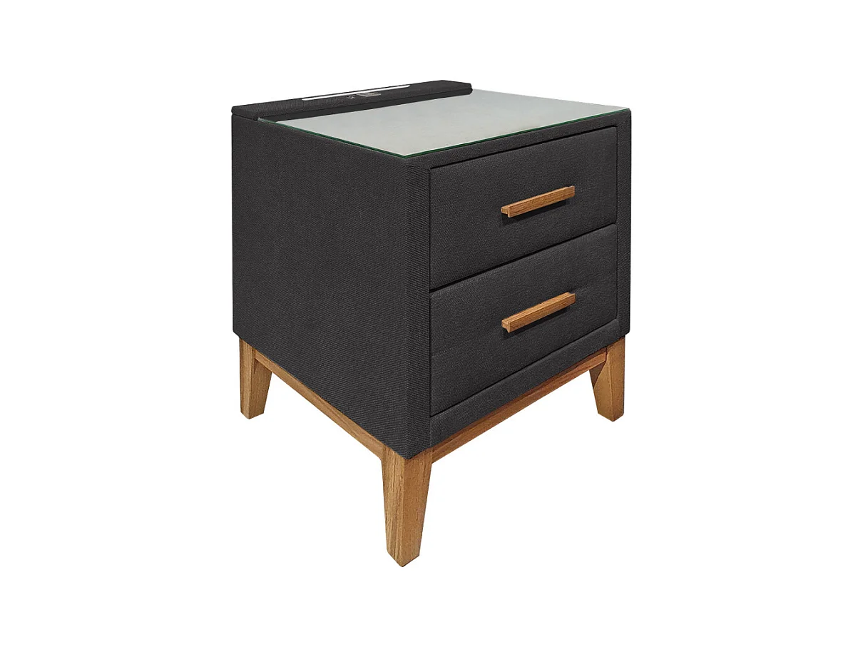 Table de chevet tissu anthracite + LED et 2 prises USB intégrées - SKY