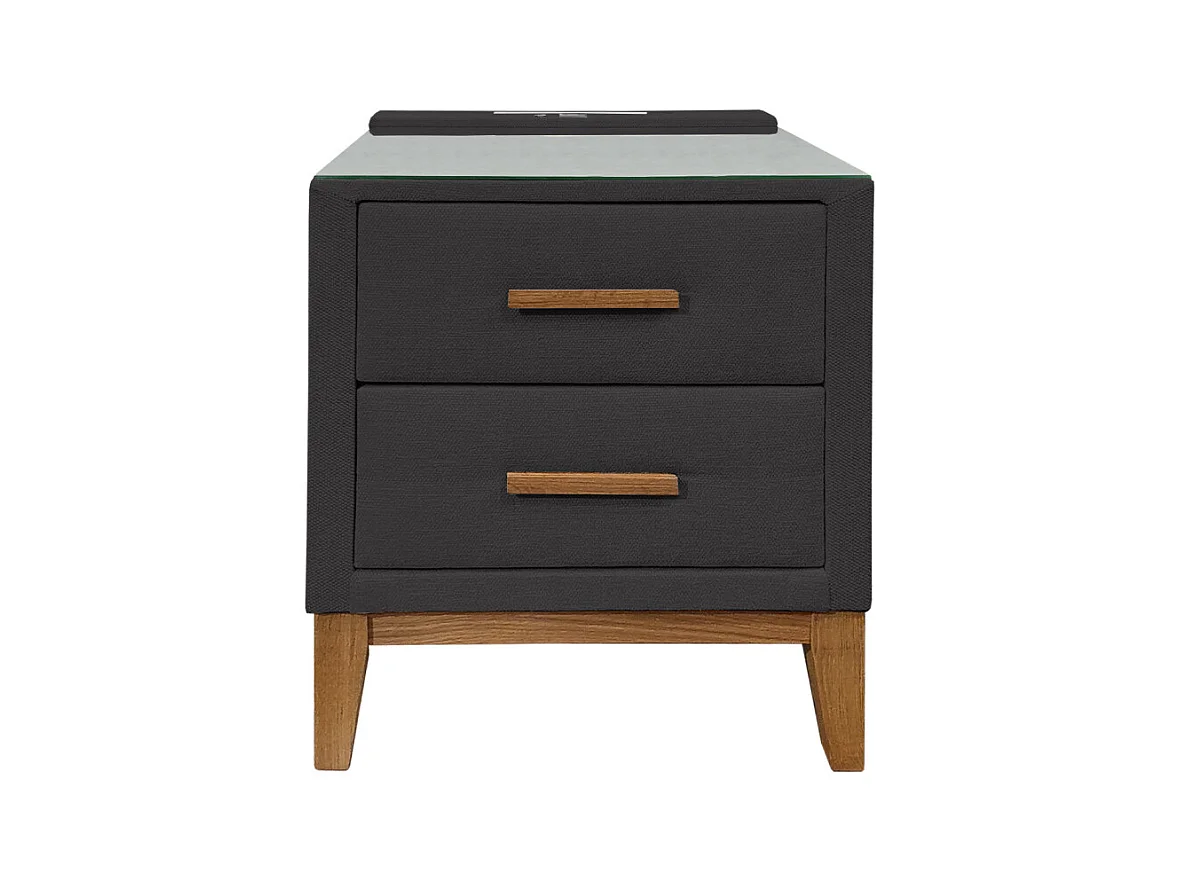 Table de chevet tissu anthracite + LED et 2 prises USB intégrées - SKY