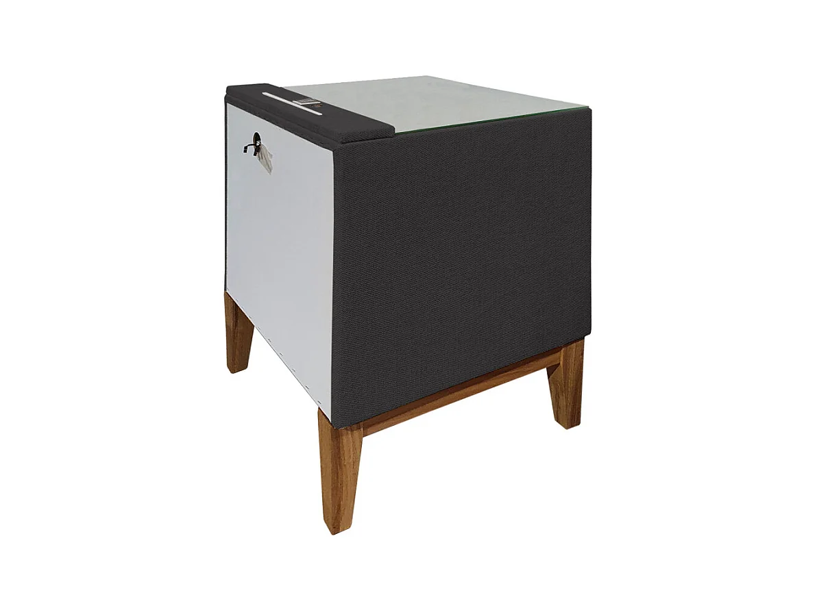 Table de chevet tissu anthracite + LED et 2 prises USB intégrées - SKY