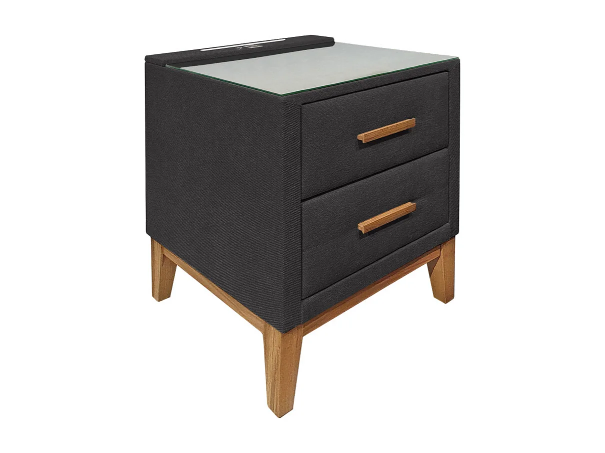 Table de chevet tissu anthracite + LED et 2 prises USB intégrées - SKY