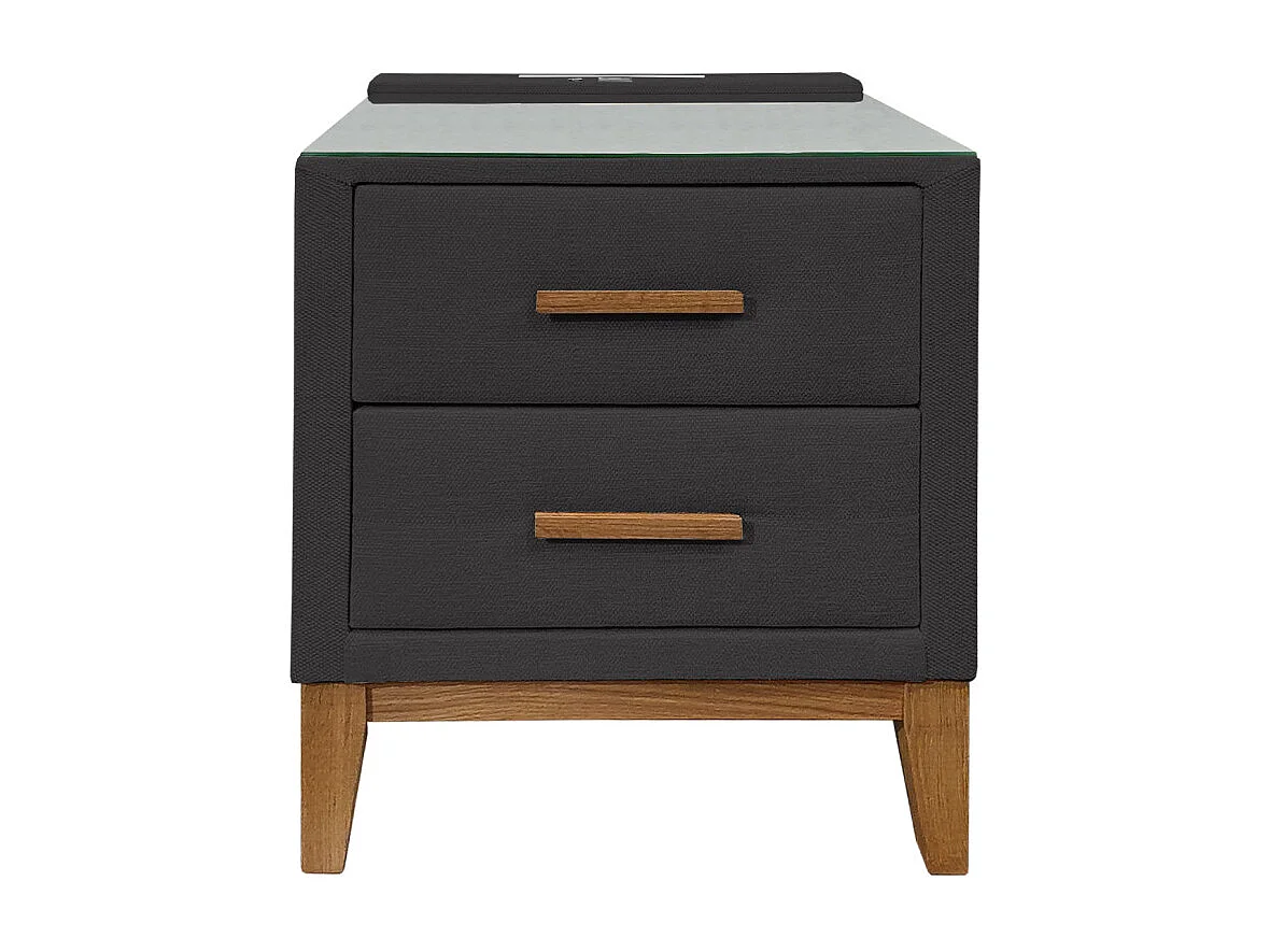 Table de chevet tissu anthracite + LED et 2 prises USB intégrées - SKY