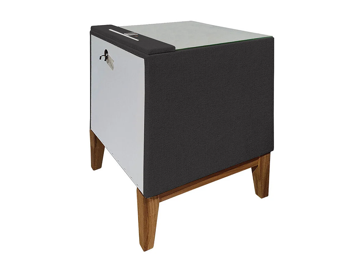 Table de chevet tissu anthracite + LED et 2 prises USB intégrées - SKY