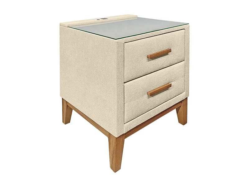 Table de chevet tissu écru + LED et 2 prises USB intégrées - SKY