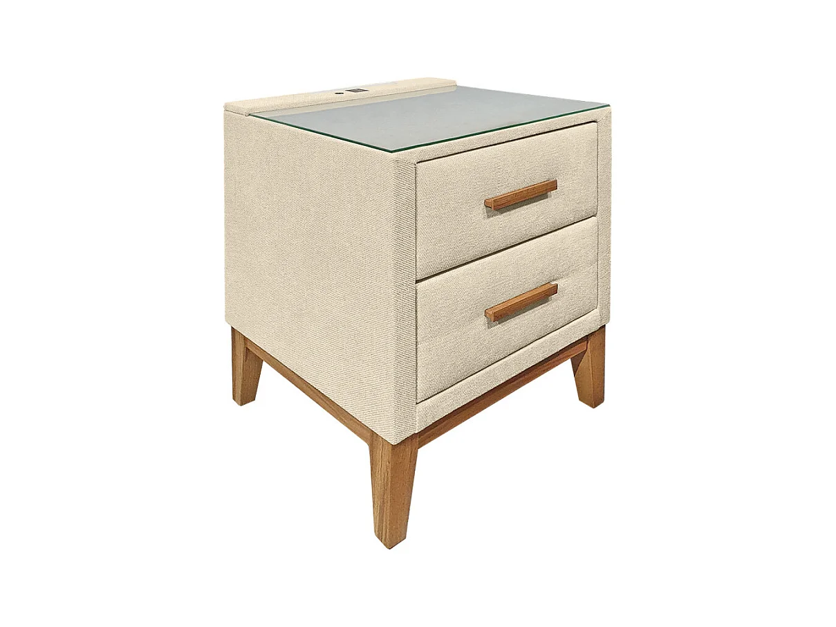 Table de chevet tissu écru + LED et 2 prises USB intégrées - SKY