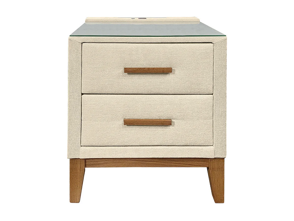Table de chevet tissu écru + LED et 2 prises USB intégrées - SKY