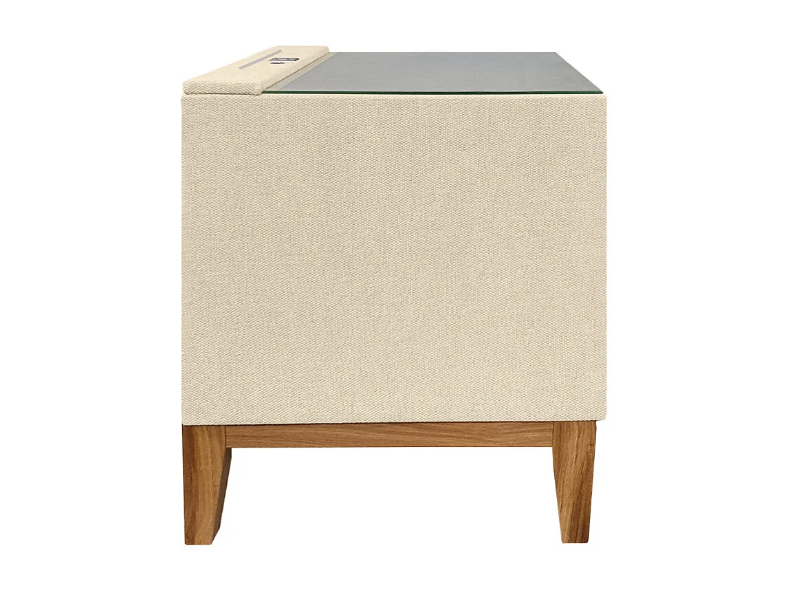 Table de chevet tissu écru + LED et 2 prises USB intégrées - SKY