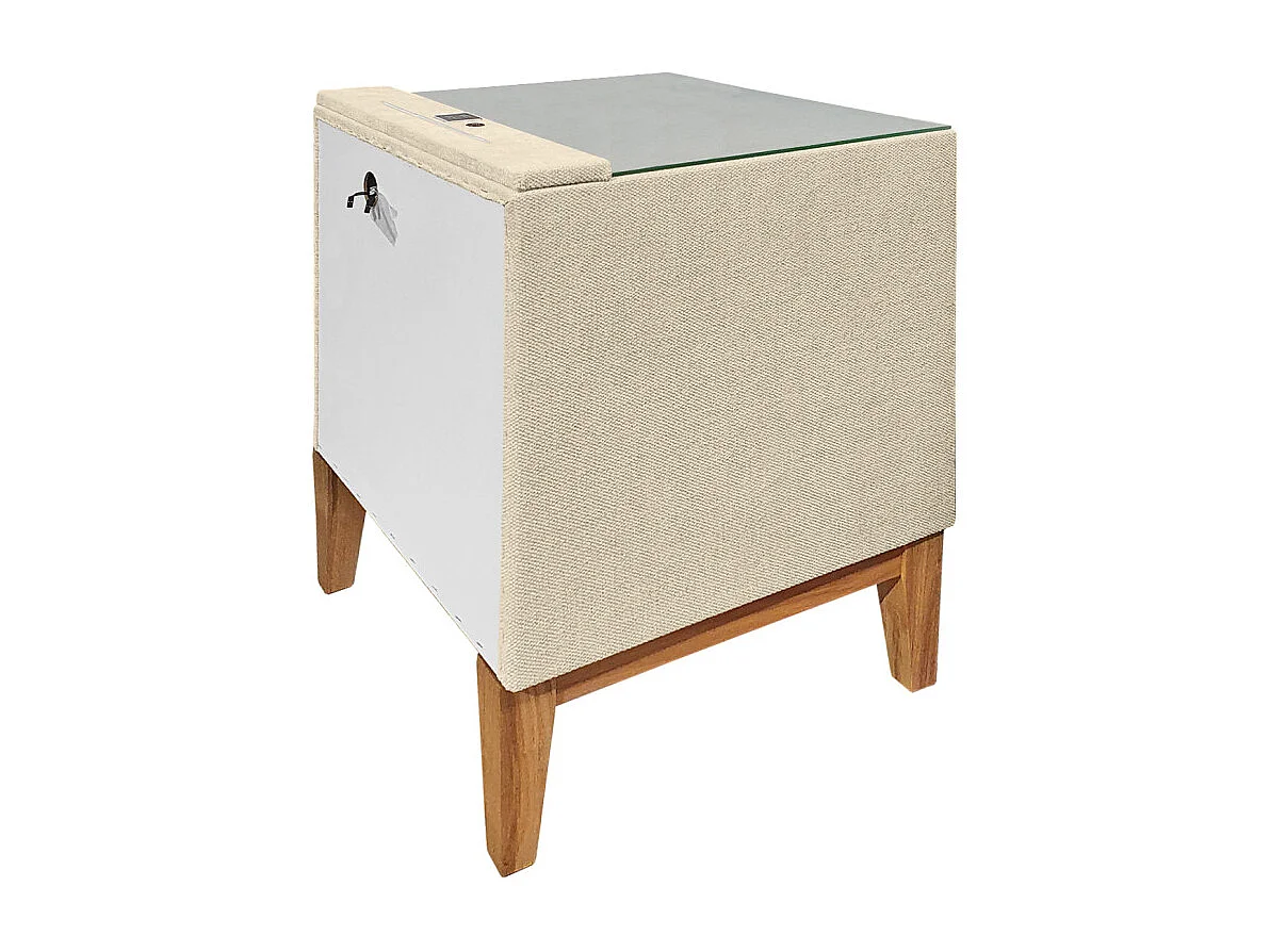 Table de chevet tissu écru + LED et 2 prises USB intégrées - SKY