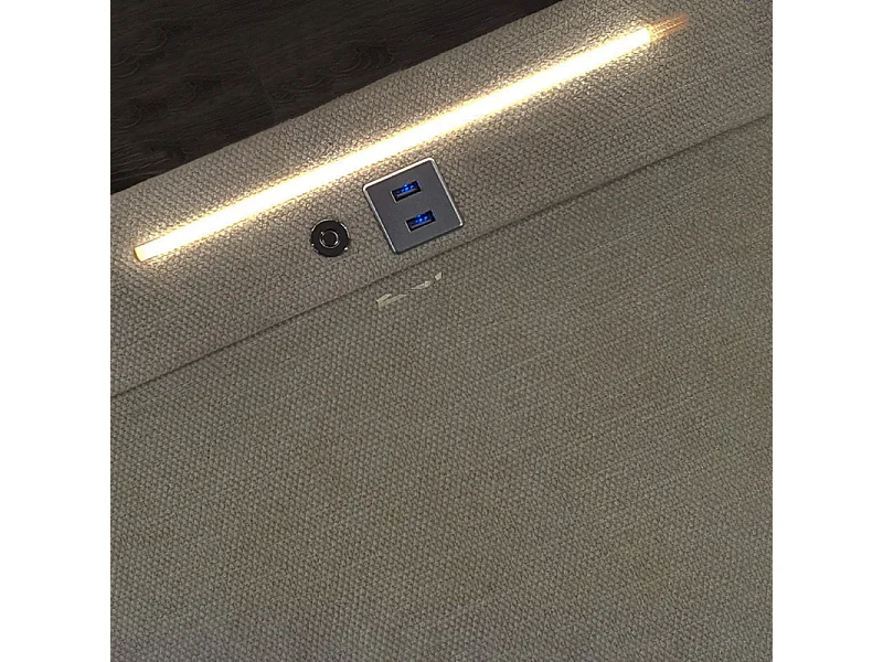 Table de chevet tissu écru + LED et 2 prises USB intégrées - SKY