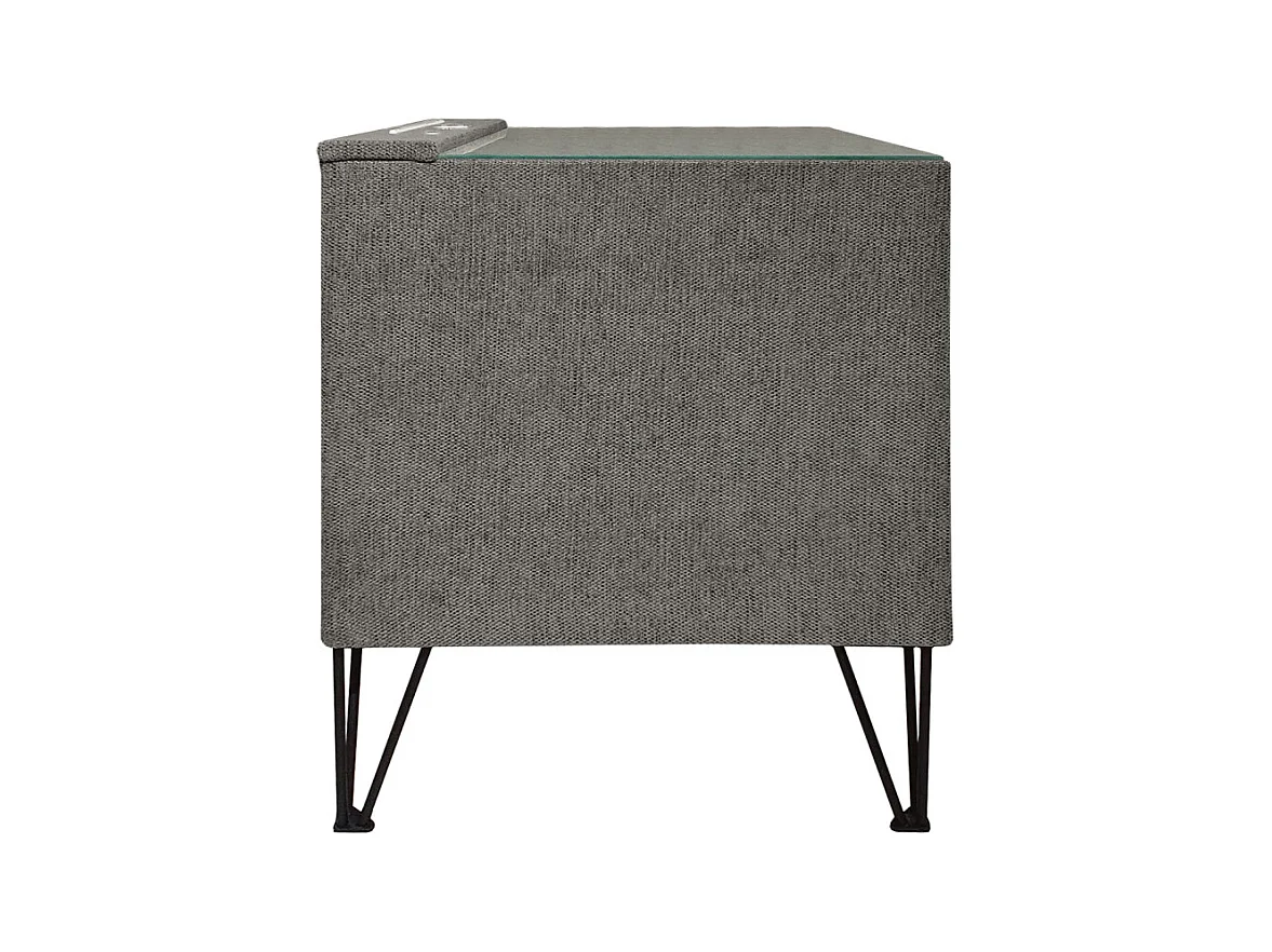 Table de chevet tissu gris + LED et 2 prises USB intégrées - LAYLA