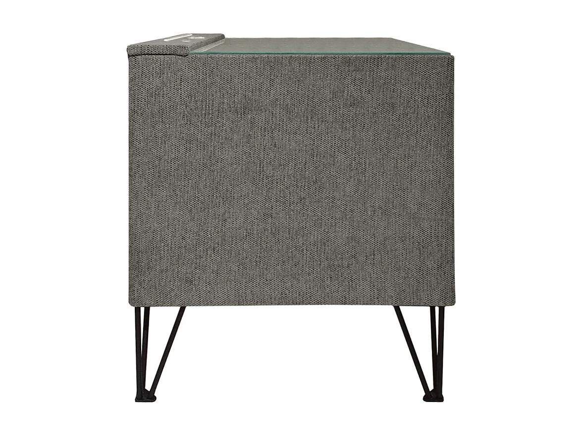Table de chevet tissu gris + LED et 2 prises USB intégrées - LAYLA