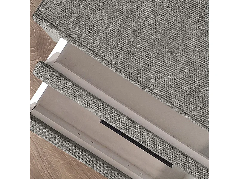 Table de chevet tissu gris + LED et 2 prises USB intégrées - LAYLA