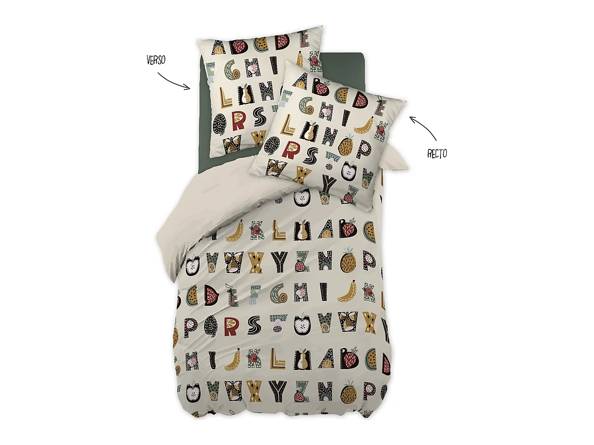 Parure housse de couette + taie Alphabet en farandole