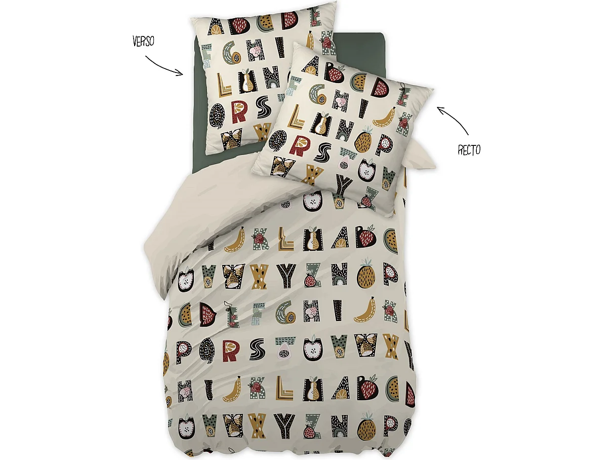 Parure housse de couette + taie Alphabet en farandole