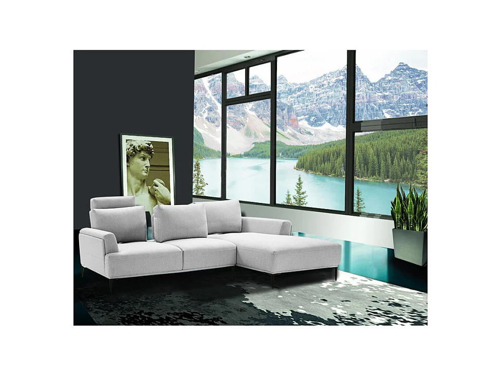 Canapé d'angle droit tissu gris clair dossiers réglables - ALIX