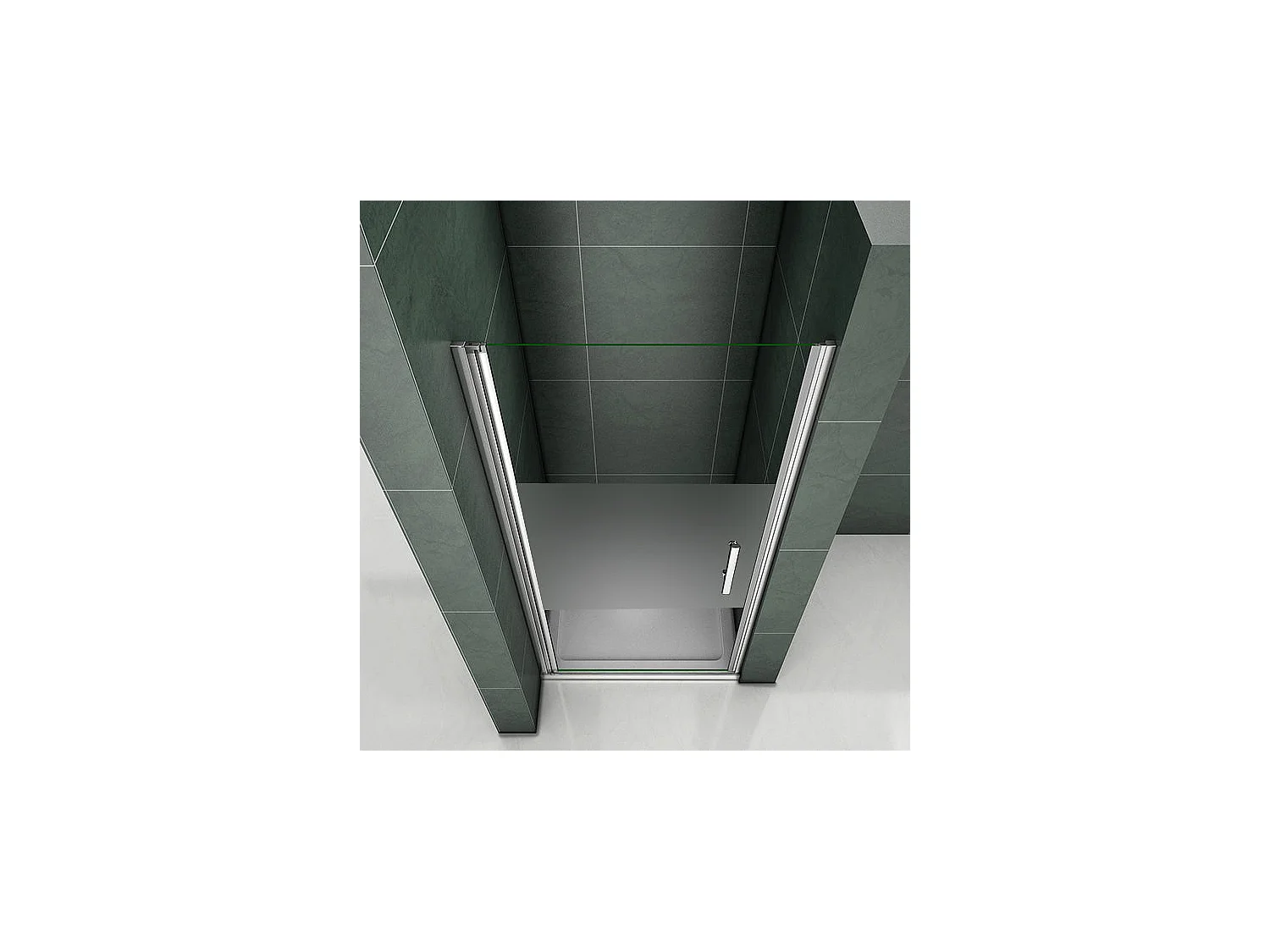 Porte de douche pivotante 90x185cm en niche en verre bande central dépoli anticalcaire Installation à Gauche