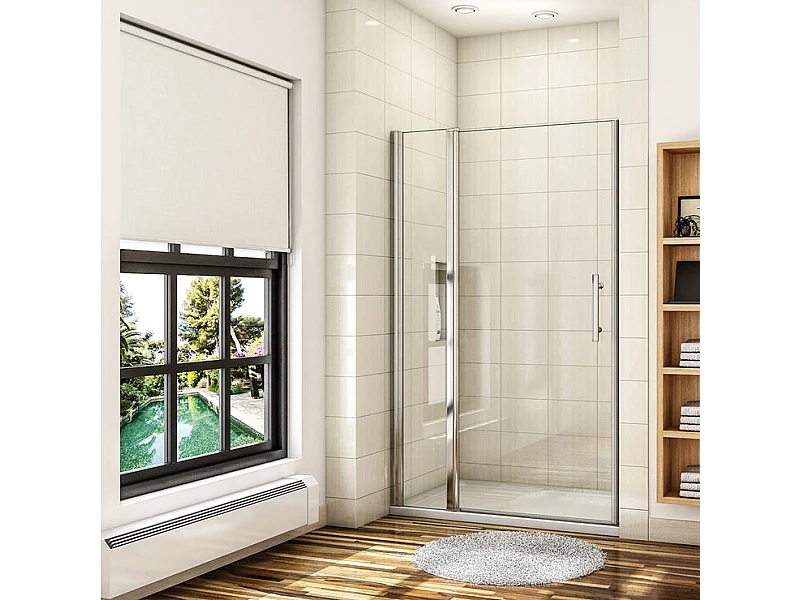 Porte de douche pivotante en 6mm verre securit anticalcaire porte de douche 110cm avec 1 élément fixe Hauteur 197cm