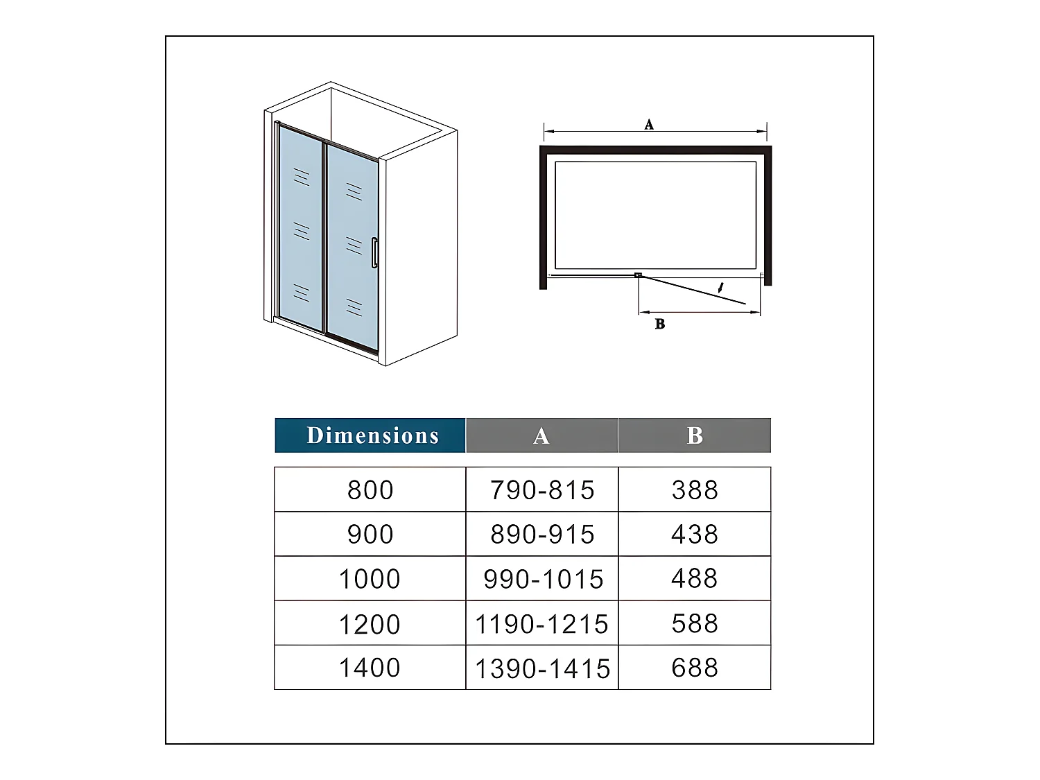 Porte de douche pivotante 90x185cm profilé noir mat Installation en niche, verre securit anticalcaire