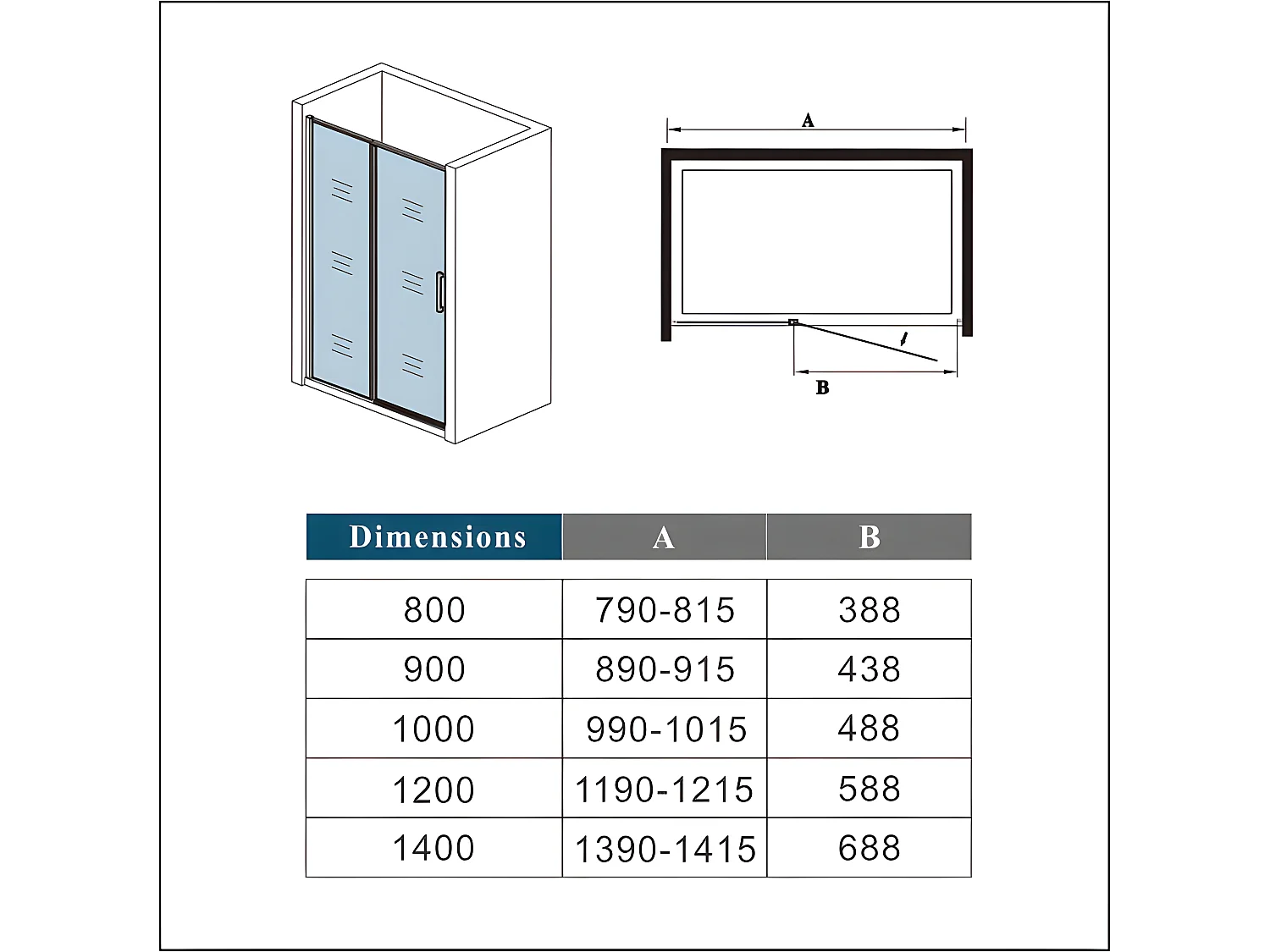 Porte de douche pivotante 90x185cm profilé noir mat Installation en niche, verre securit anticalcaire