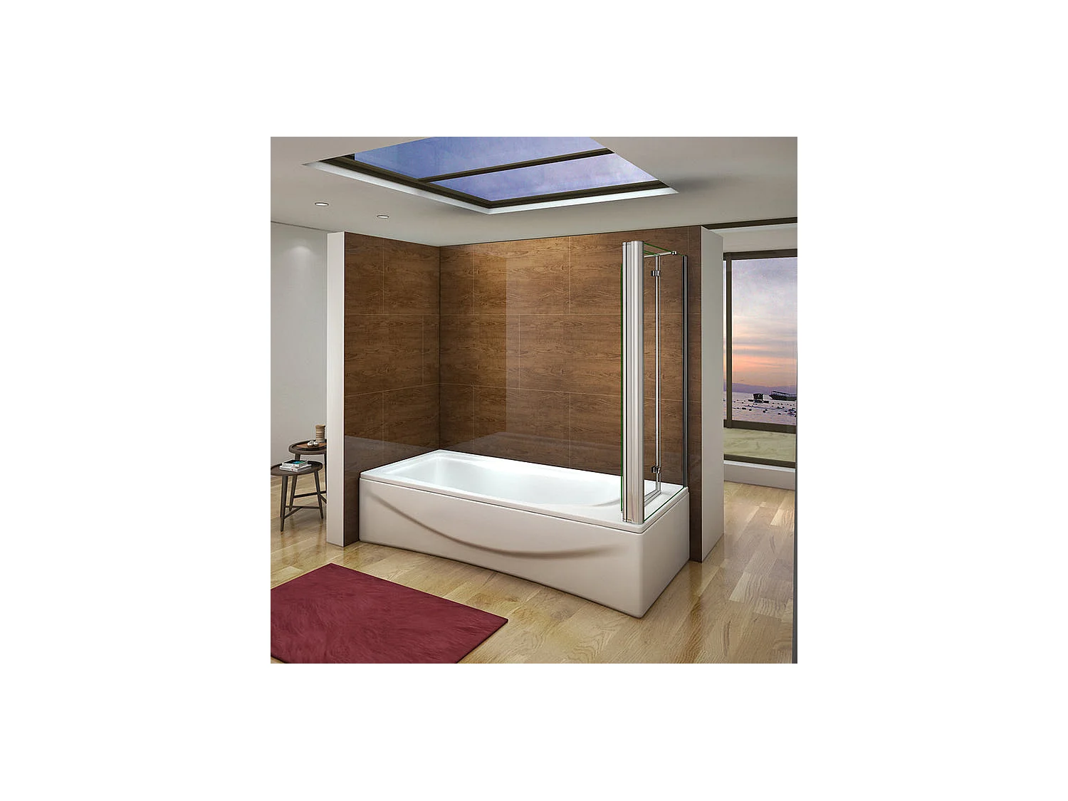 Pare-baignoire pivotant et pliant 100x140cm avec paroi fixe 75x140cm, paroi de baignoire en 6mm verre de sécurité