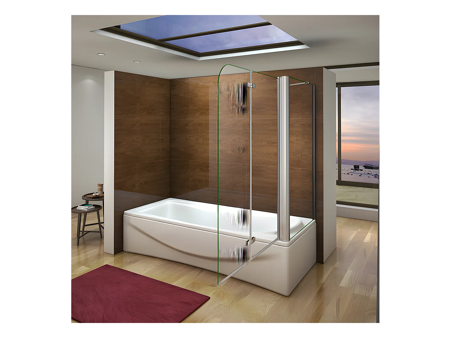 Pare-baignoire pivotant et pliant 120x140cm avec paroi fixe 75x140cm, paroi de baignoire en 6mm verre de sécurité